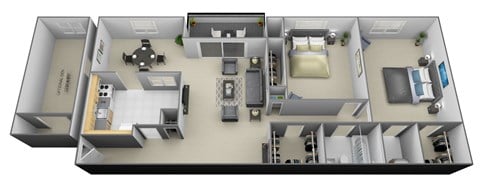 Floor plan for 2 beds, 1.5 baths, 1215 sqft